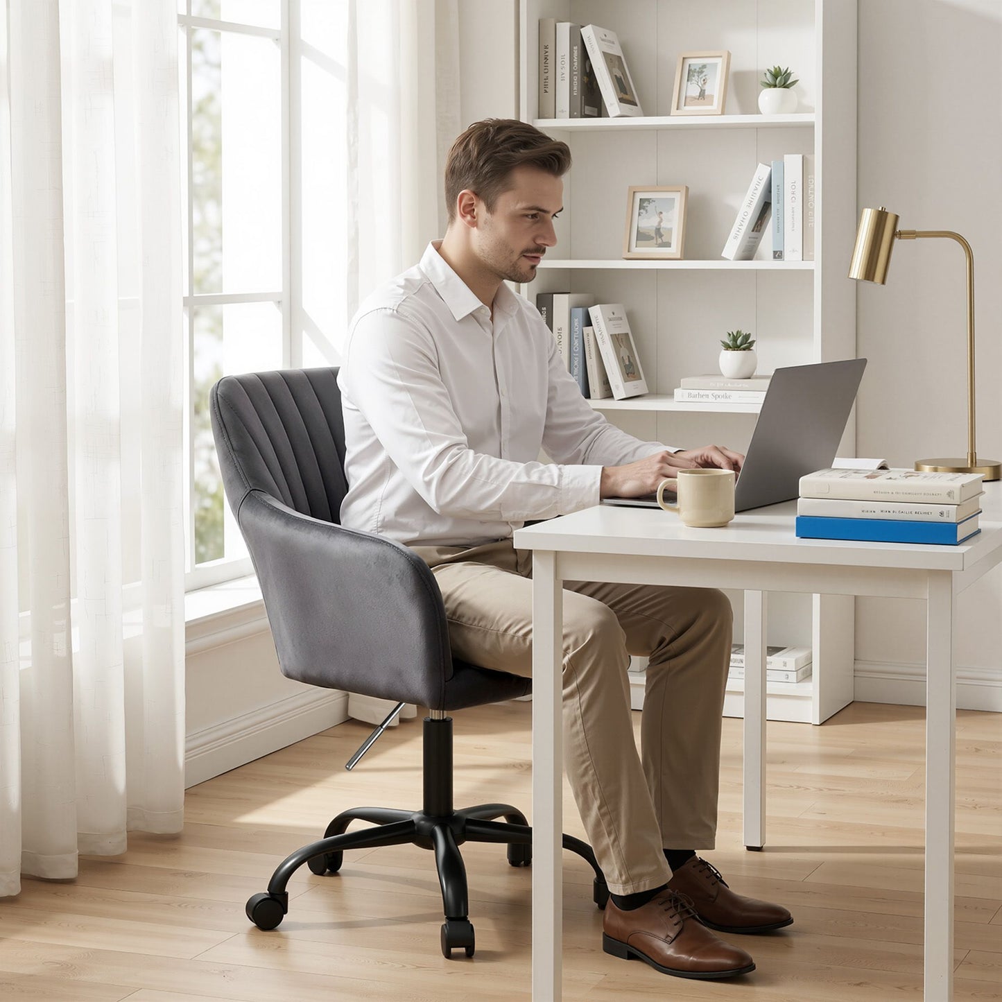 Office Chair Velvet Seat - Dark Grey