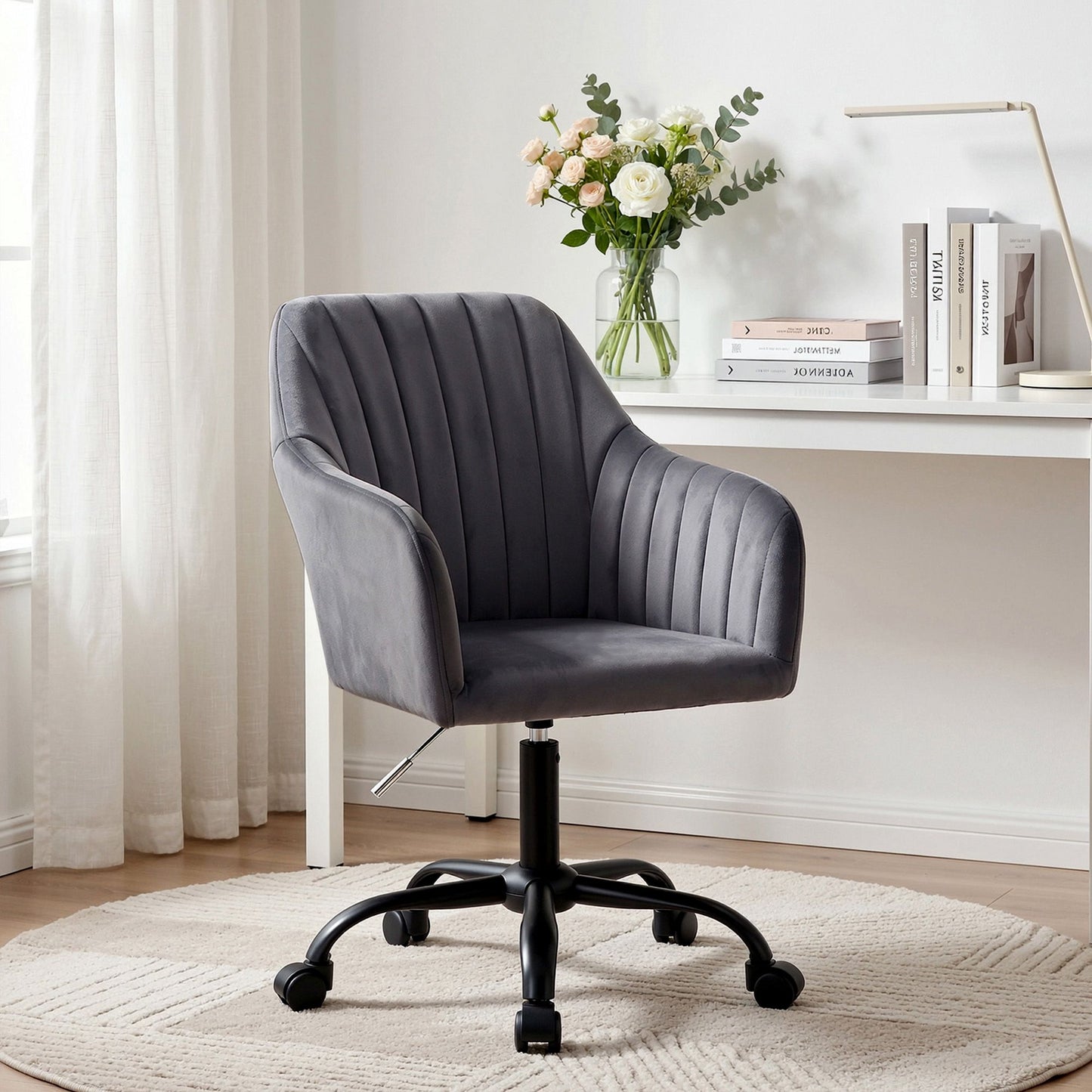 Office Chair Velvet Seat - Dark Grey