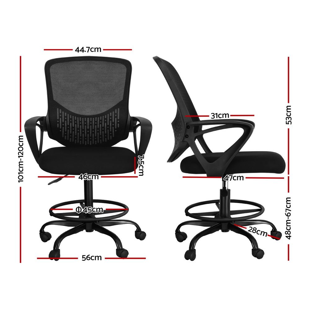 Office Chair Drafting Stool Computer Standing Desk Mesh - Black