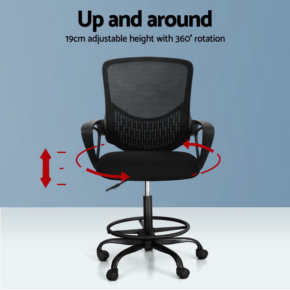 Office Chair Drafting Stool Computer Standing Desk Mesh - Black
