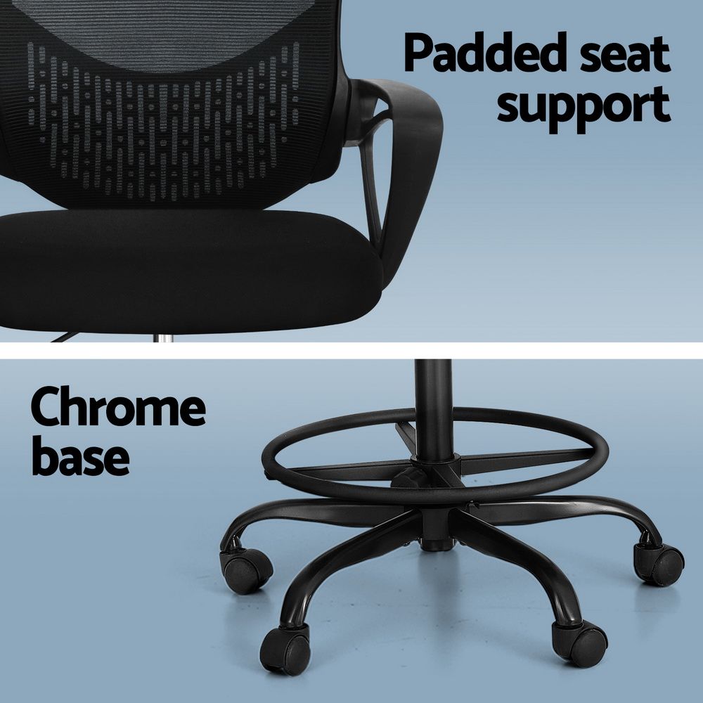 Office Chair Drafting Stool Computer Standing Desk Mesh - Black