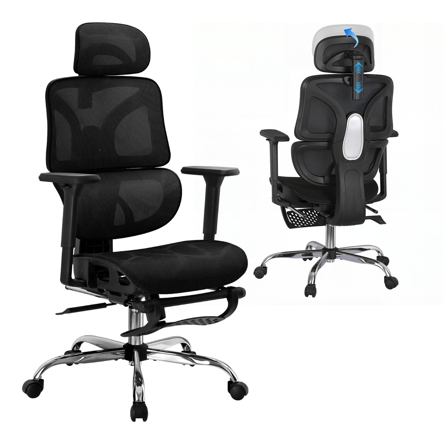 Ergonomic Office Chair with Footrest - Black