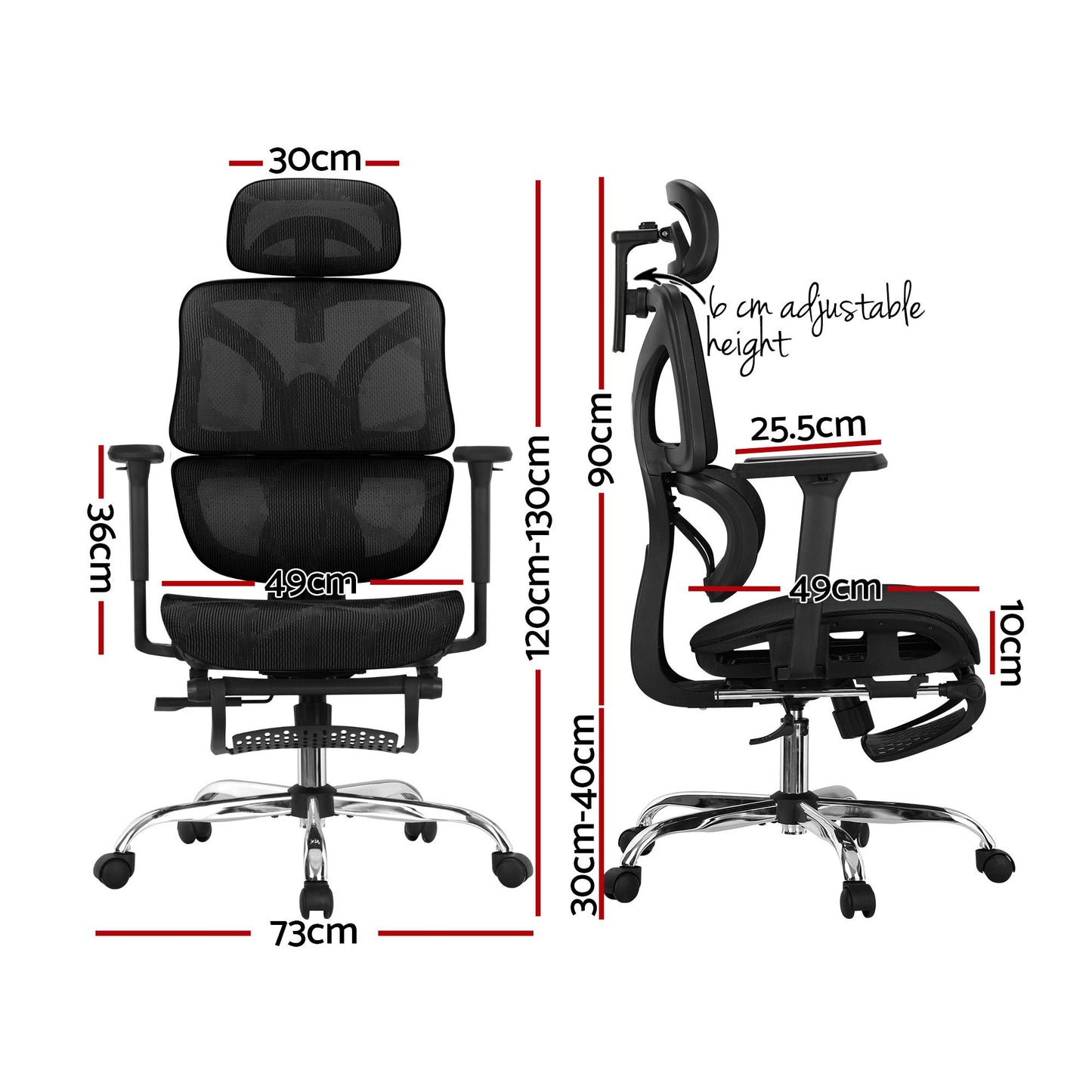Ergonomic Office Chair with Footrest - Black