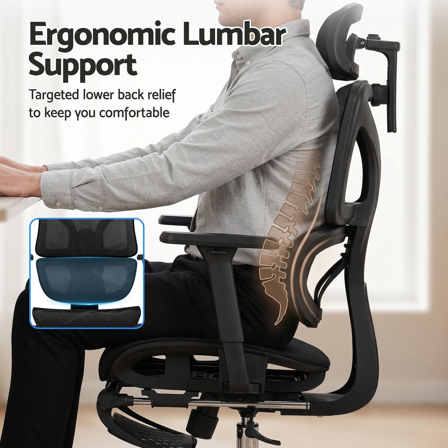 Ergonomic Office Chair with Footrest - Black