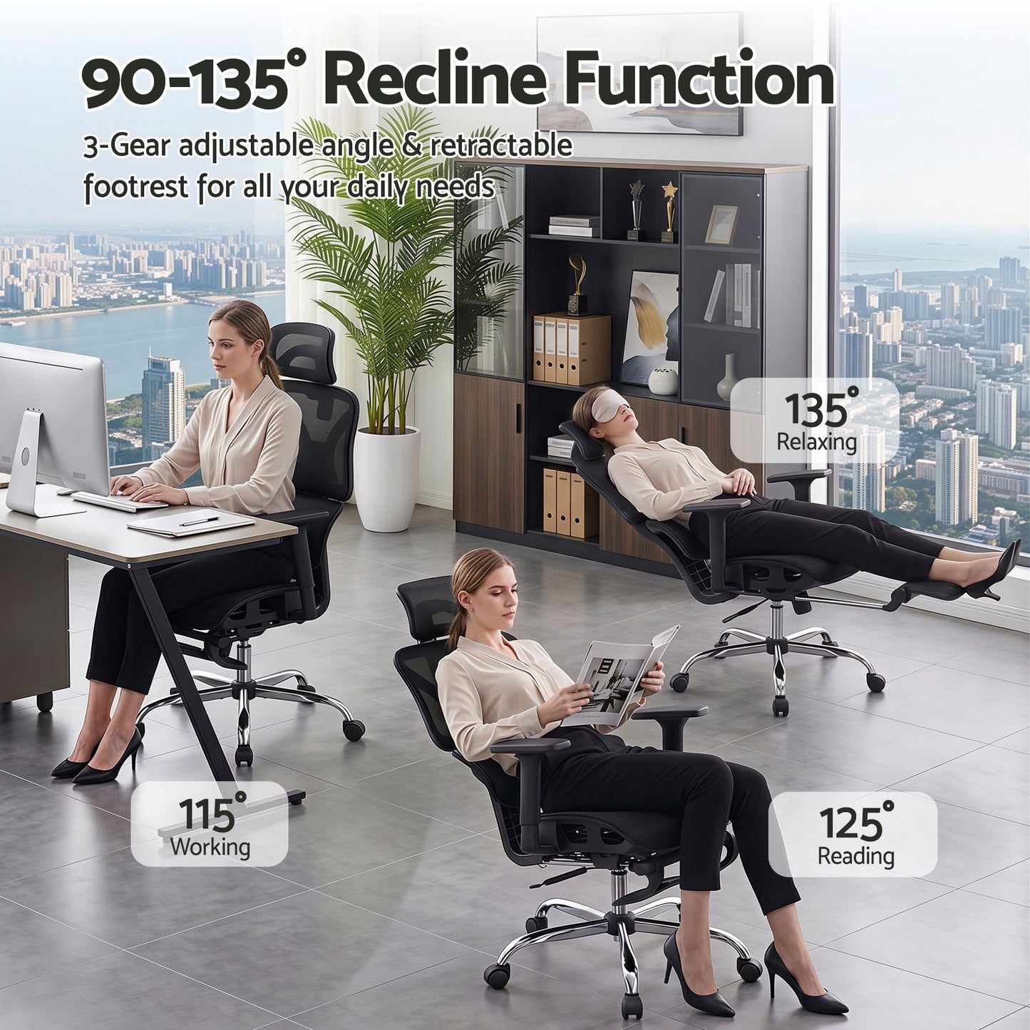 Ergonomic Office Chair with Footrest - Black