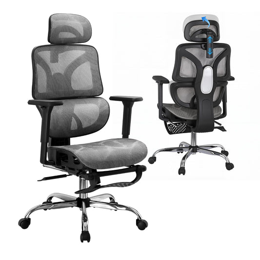 Ergonomic Office Chair with Footrest - Grey