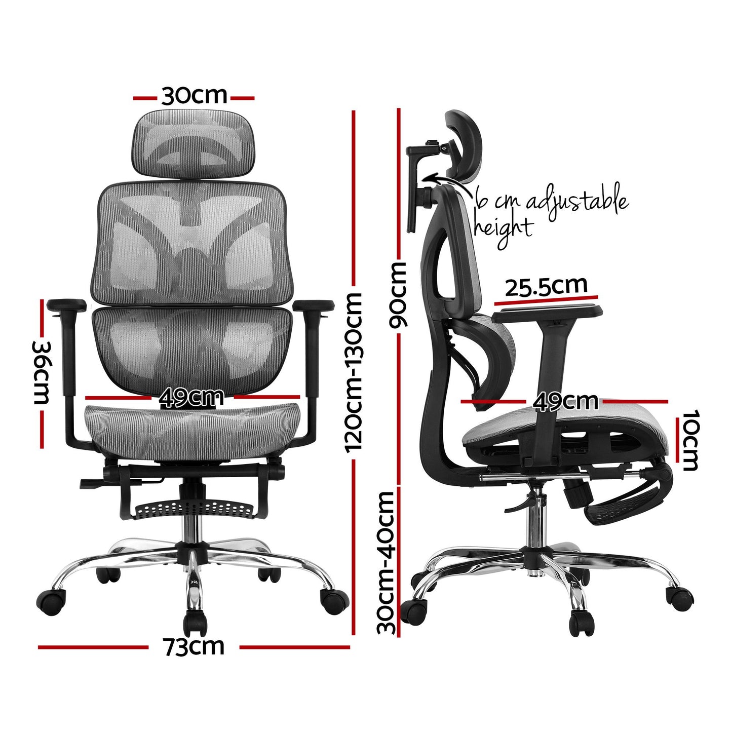 Ergonomic Office Chair with Footrest - Grey