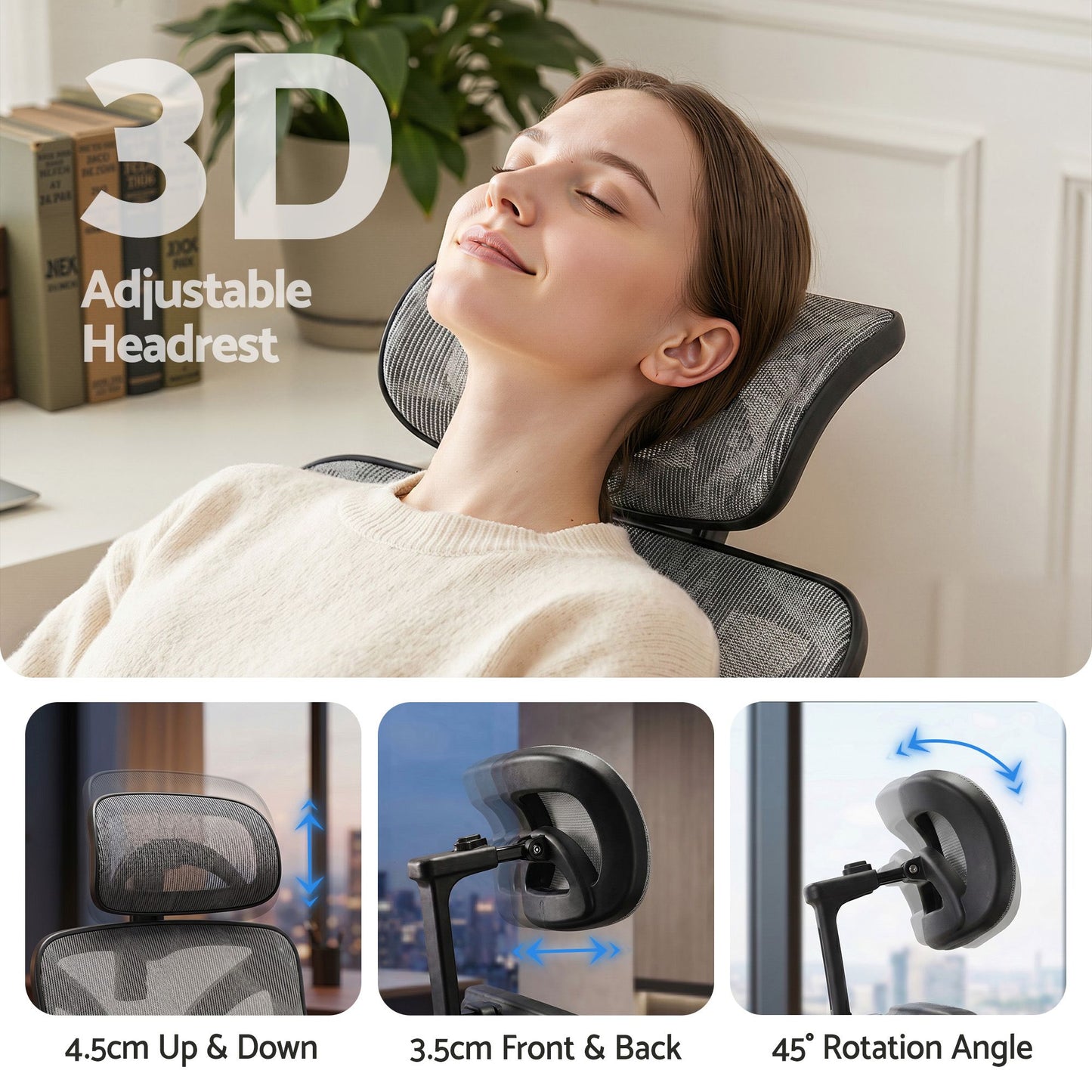 Ergonomic Office Chair with Footrest - Grey