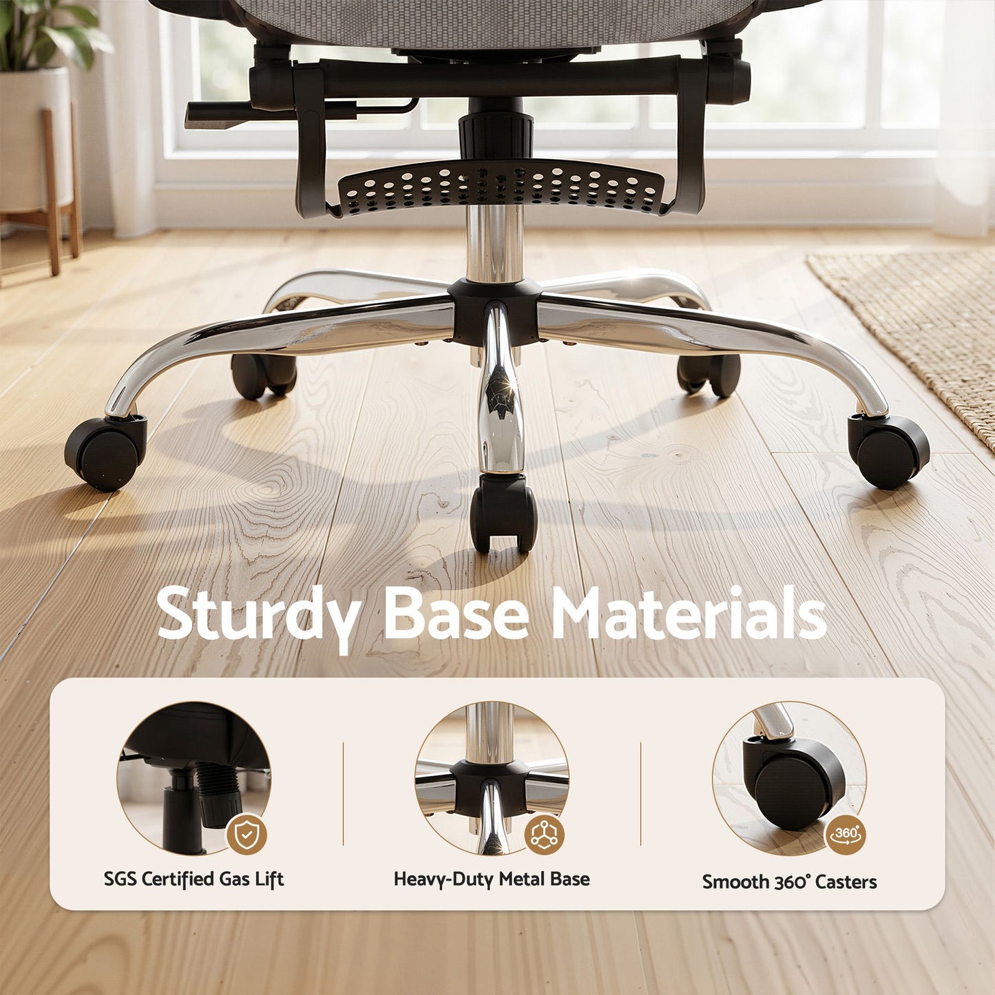 Ergonomic Office Chair with Footrest - Grey