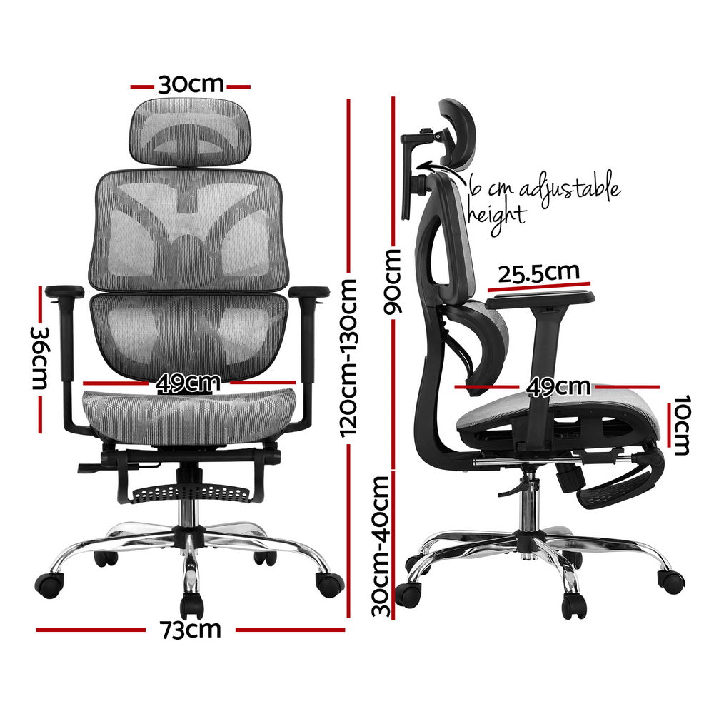 Ergonomic Office Chair with Footrest - Grey