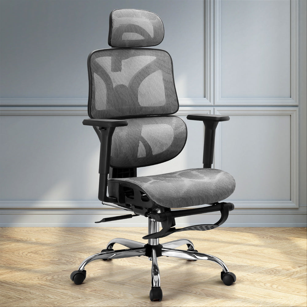 Ergonomic Office Chair with Footrest - Grey