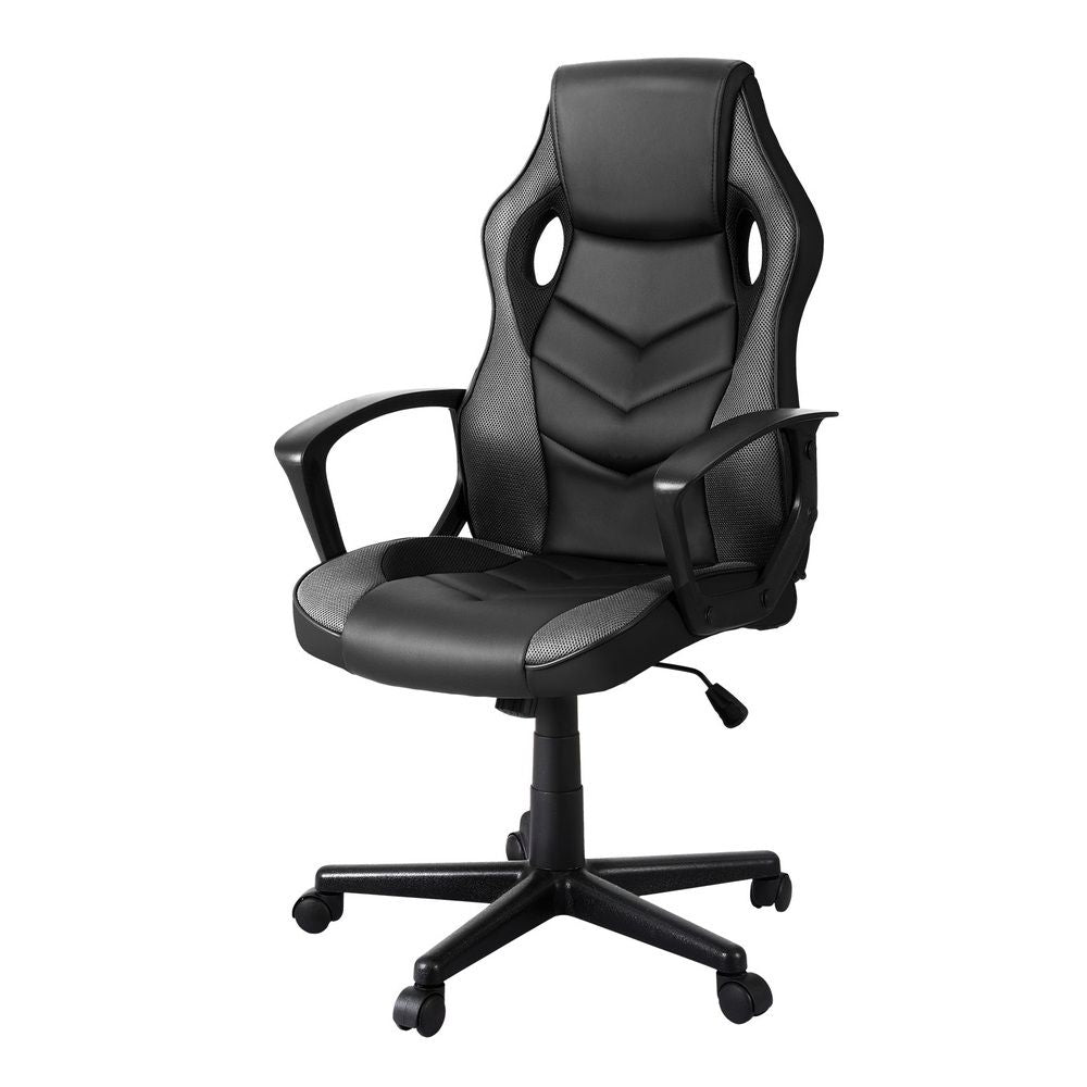 Grey office chair with padded seat and sturdy metal frame