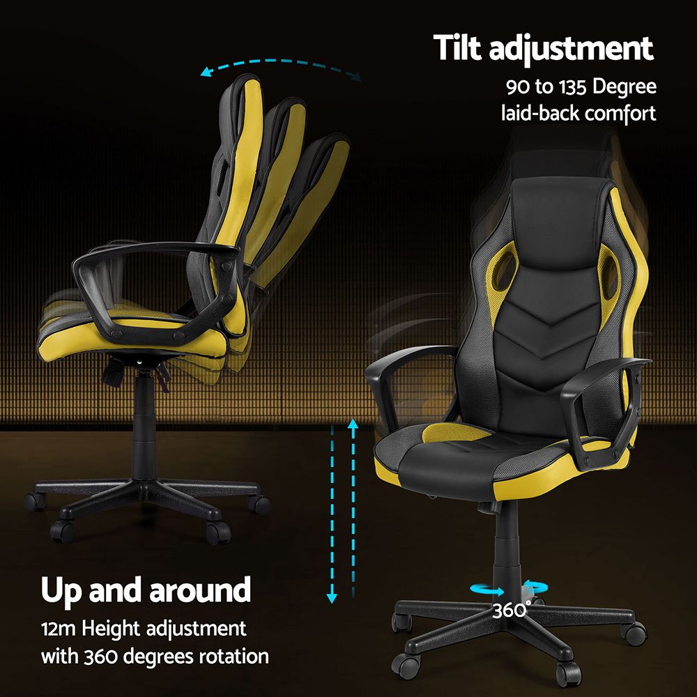 Gaming Office Chair Computer Executive Racing Chair High Back - Yellow