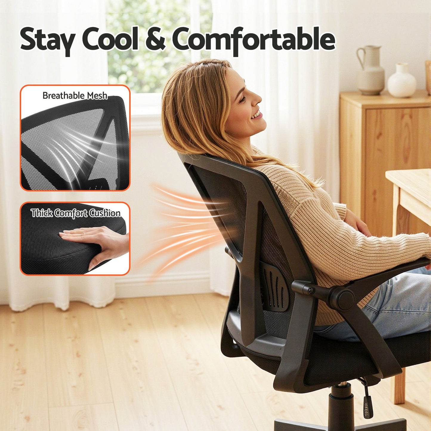 Gaming Office Chair Mesh Computer Chair Swivel Executive Mid-Back - Black