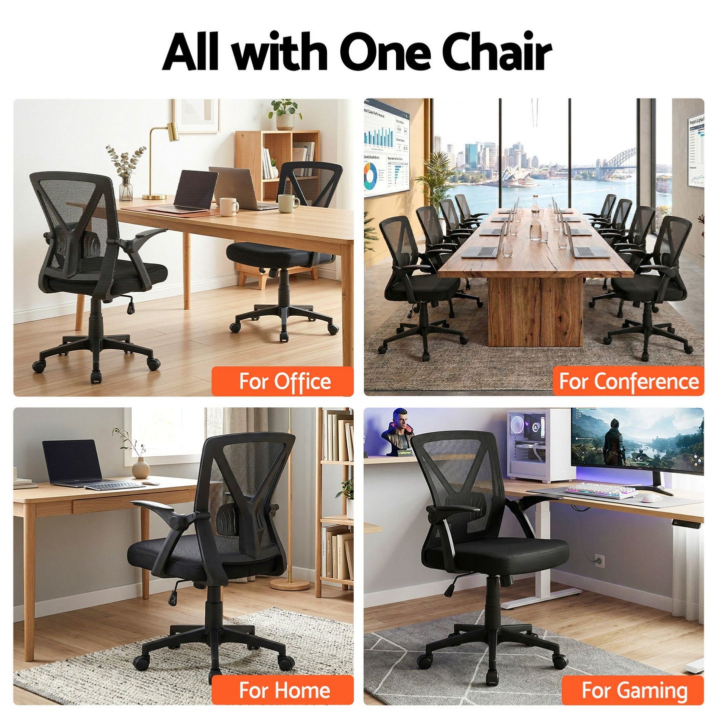 Gaming Office Chair Mesh Computer Chair Swivel Executive Mid-Back - Black