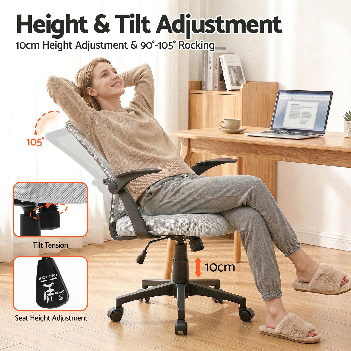 Office Chair Gaming Executive Computer Chair Study Mesh Seat Tilt - Grey