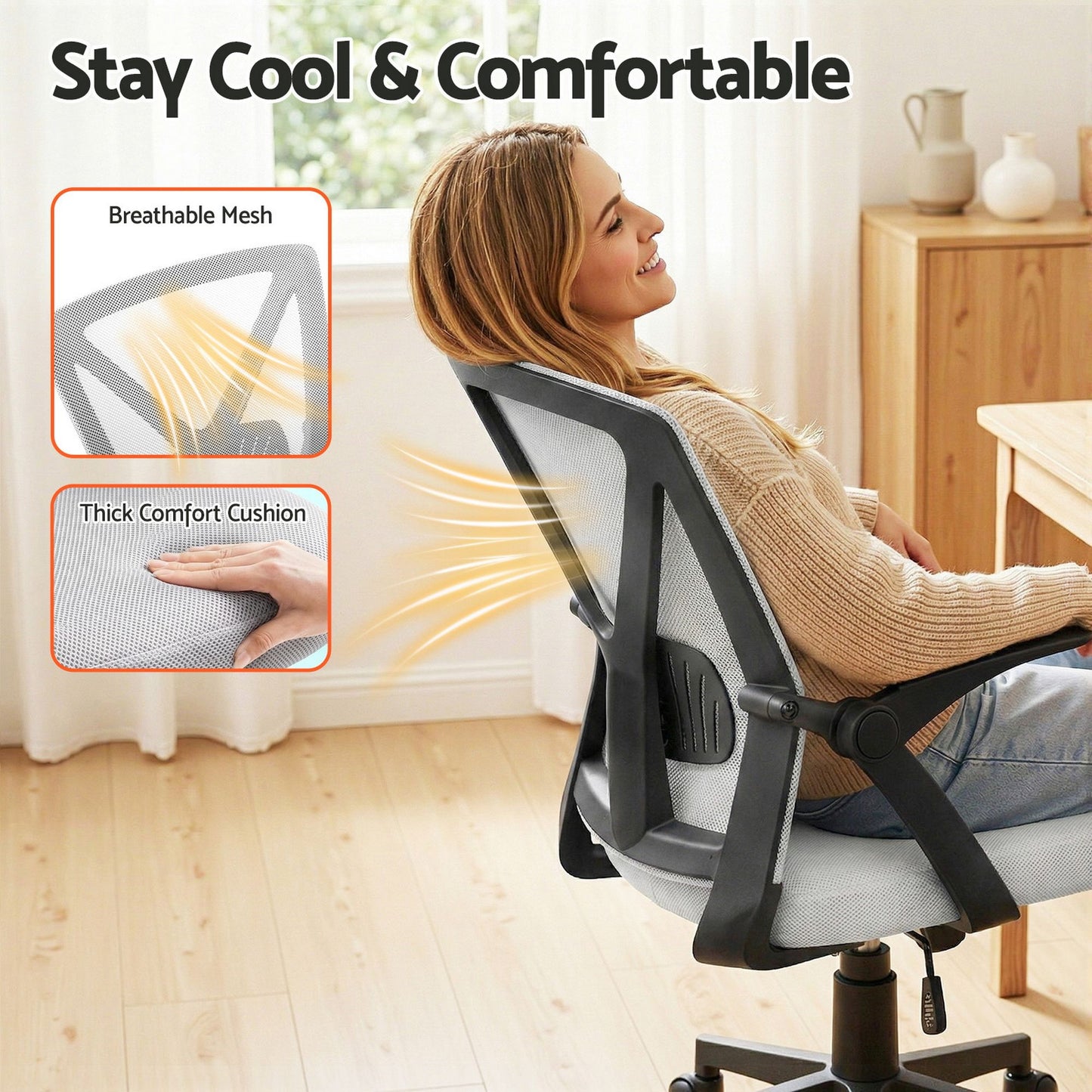 Office Chair Gaming Executive Computer Chair Study Mesh Seat Tilt - Grey