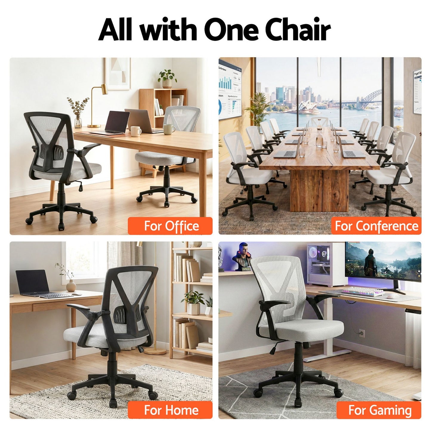 Office Chair Gaming Executive Computer Chair Study Mesh Seat Tilt - Grey