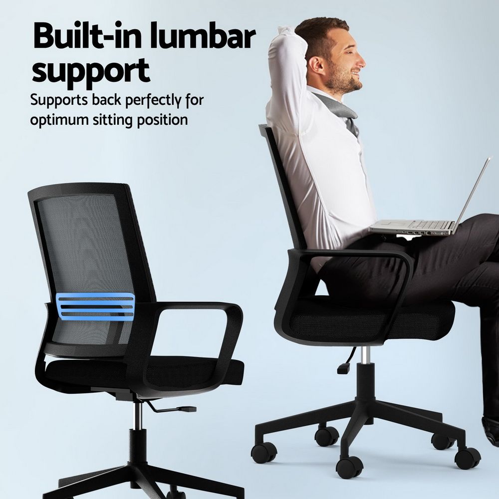 Mesh Office Chair Computer Gaming Desk Chair Work Study Mid Back - Black