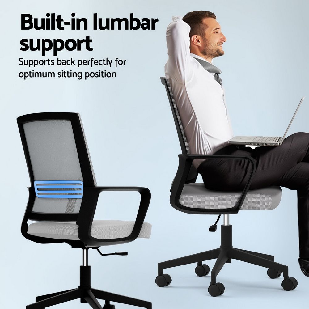 Mesh Office Chair Computer Gaming Desk Chair Work Study Mid Back - Grey