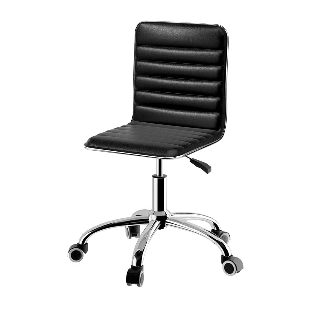Office Chair Computer Desk Gaming Chair PU Leather Low Back - Black