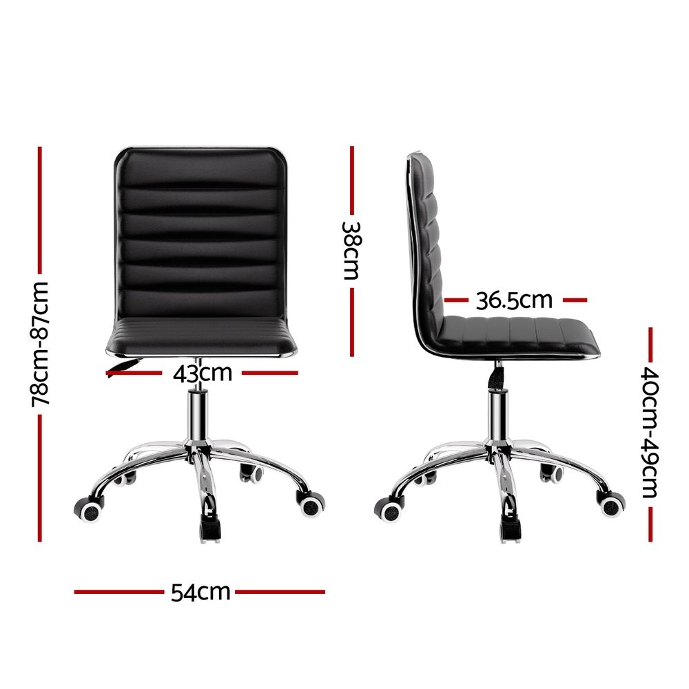 Office Chair Computer Desk Gaming Chair PU Leather Low Back - Black