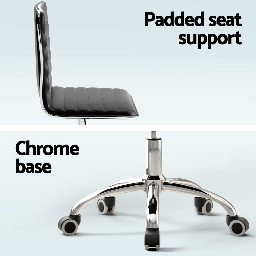 Office Chair Computer Desk Gaming Chair PU Leather Low Back - Black