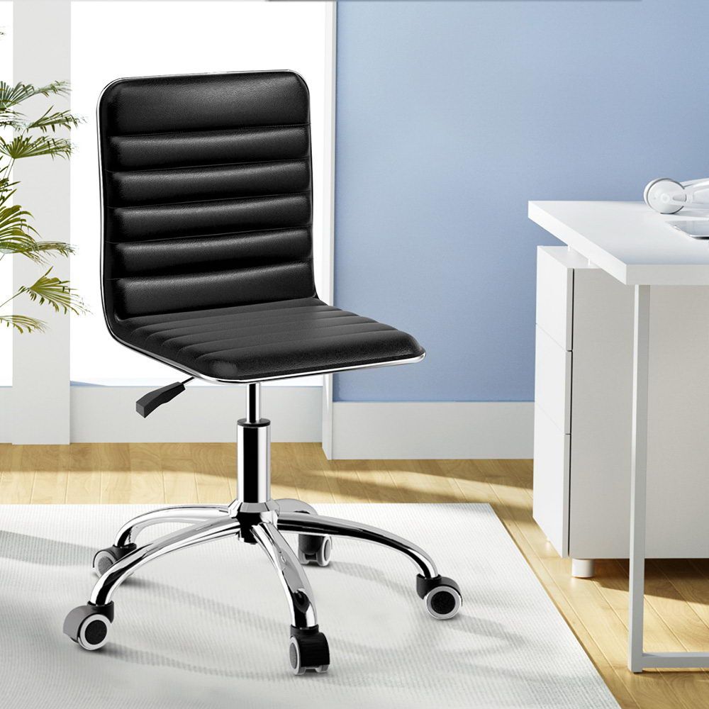 Office Chair Computer Desk Gaming Chair PU Leather Low Back - Black
