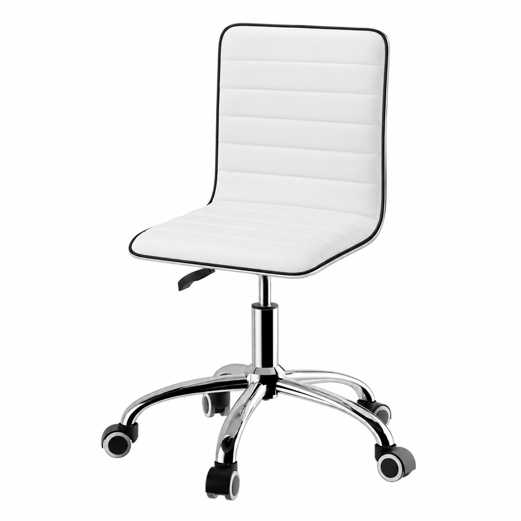 Office Chair Computer Desk Gaming Chair PU Leather Low Back - White