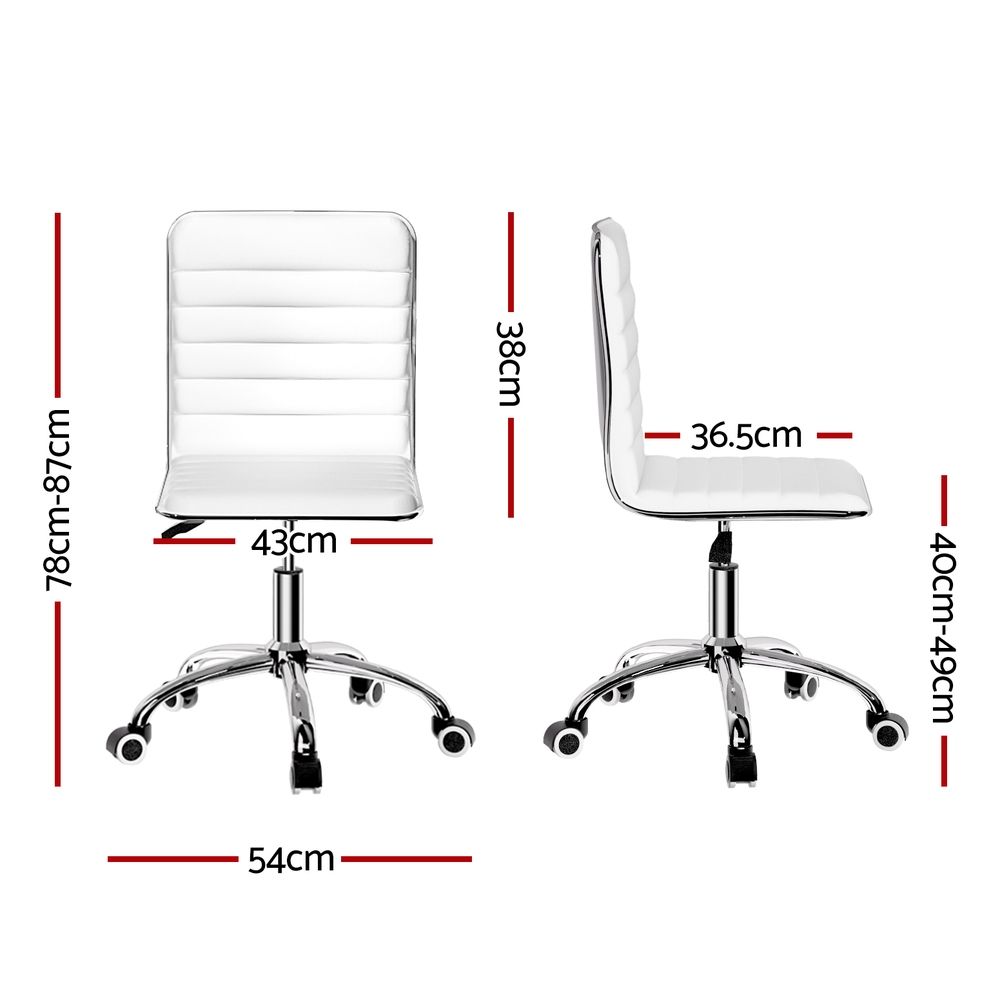Office Chair Computer Desk Gaming Chair PU Leather Low Back - White