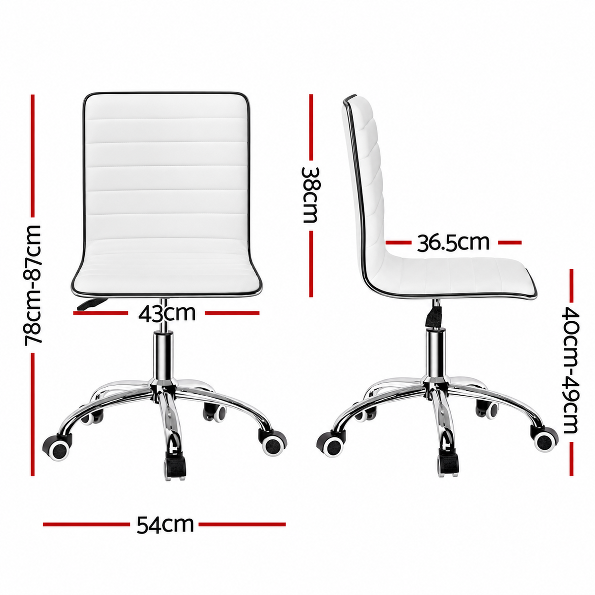 Office Chair Computer Desk Gaming Chair PU Leather Low Back - White