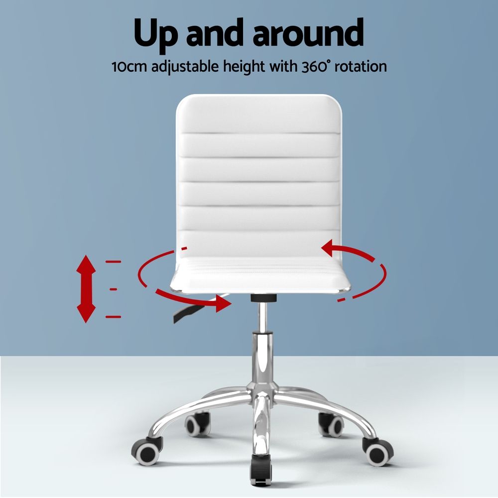 Office Chair Computer Desk Gaming Chair PU Leather Low Back - White