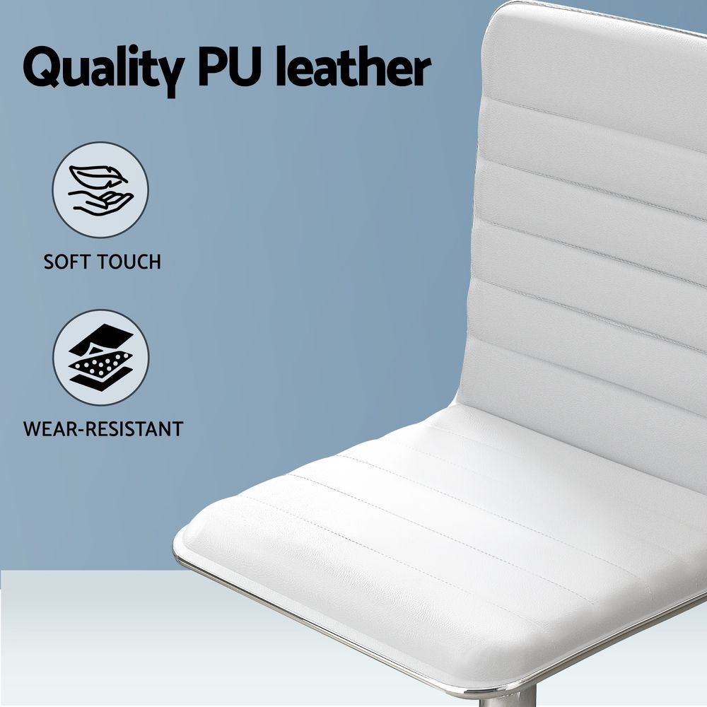 Office Chair Computer Desk Gaming Chair PU Leather Low Back - White