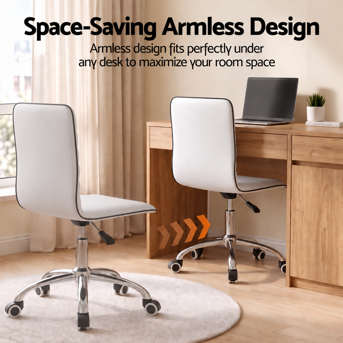 Office Chair Computer Desk Gaming Chair PU Leather Low Back - White