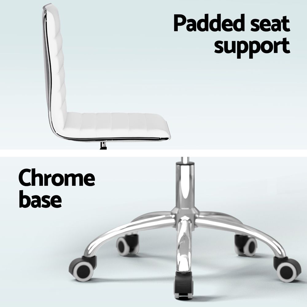 Office Chair Computer Desk Gaming Chair PU Leather Low Back - White