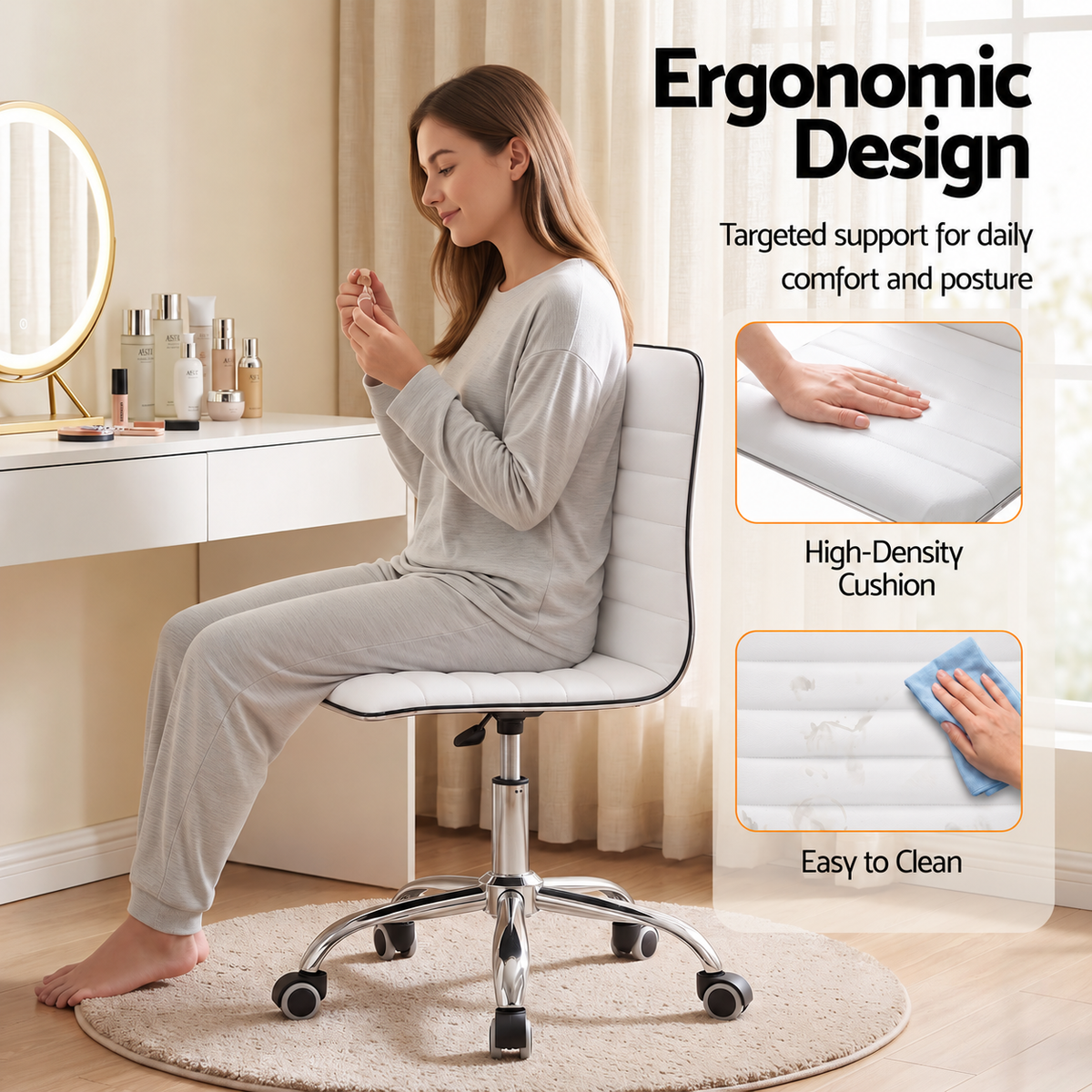 Office Chair Computer Desk Gaming Chair PU Leather Low Back - White