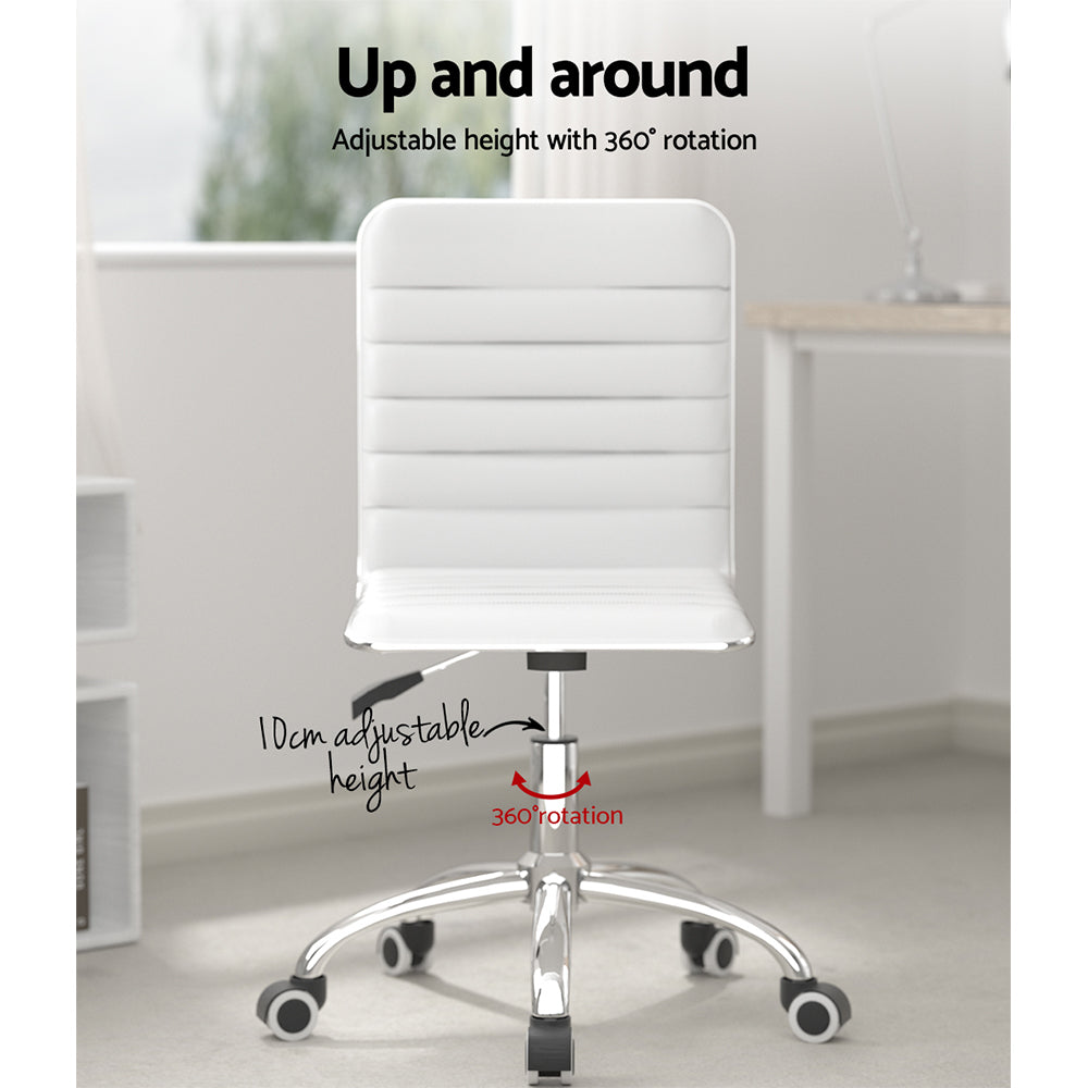 Office Chair Computer Desk Gaming Chair PU Leather Low Back - White