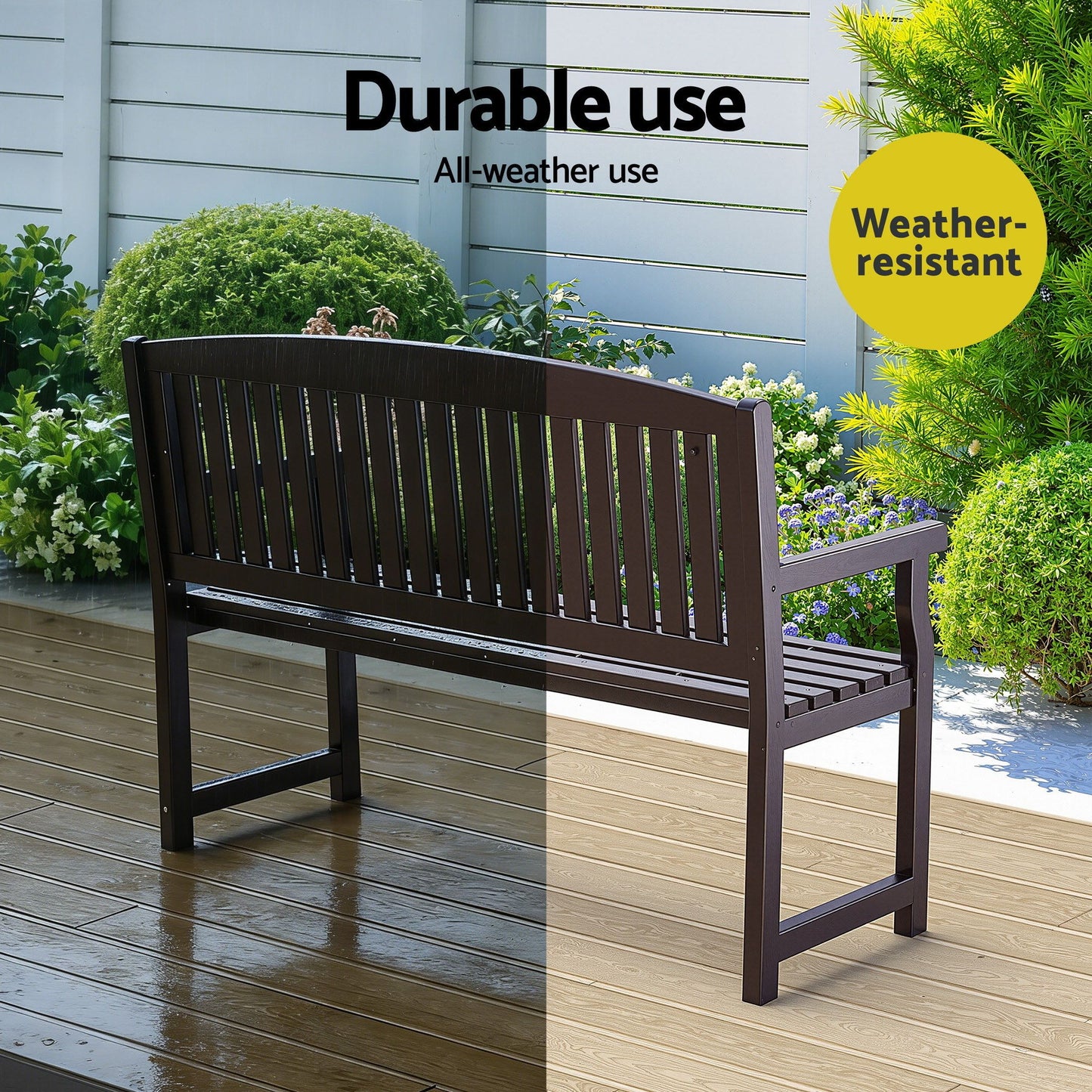 Outdoor Garden Bench Wooden 2-Seater Lounge Chair Patio Furniture - Brown