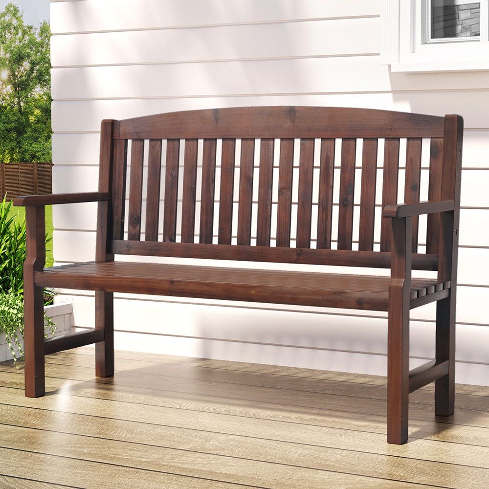 Outdoor Garden Bench Wooden 2-Seater Lounge Chair Patio Furniture - Brown