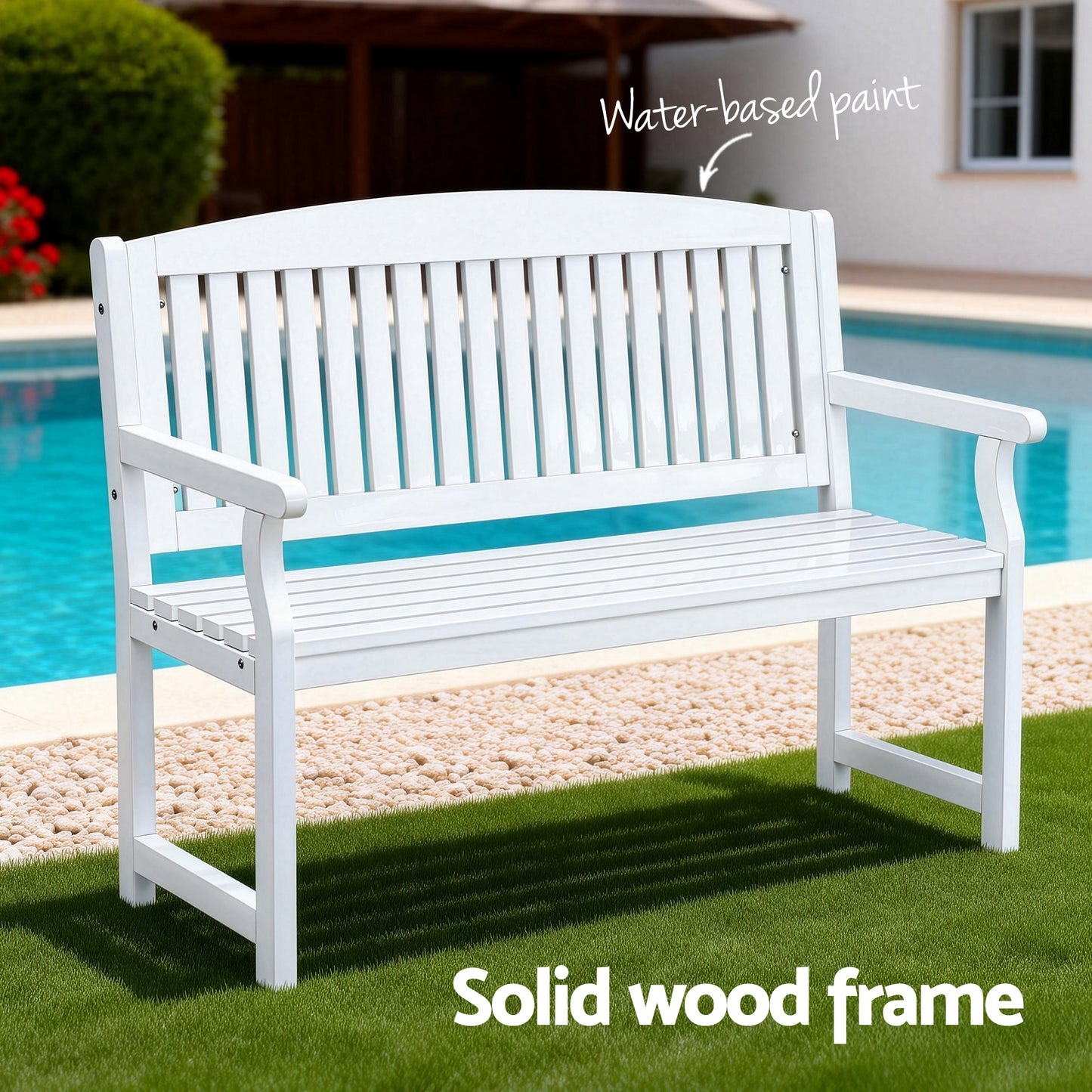 Outdoor Garden Bench Wooden 2-Seater Lounge Chair Patio Furniture - White