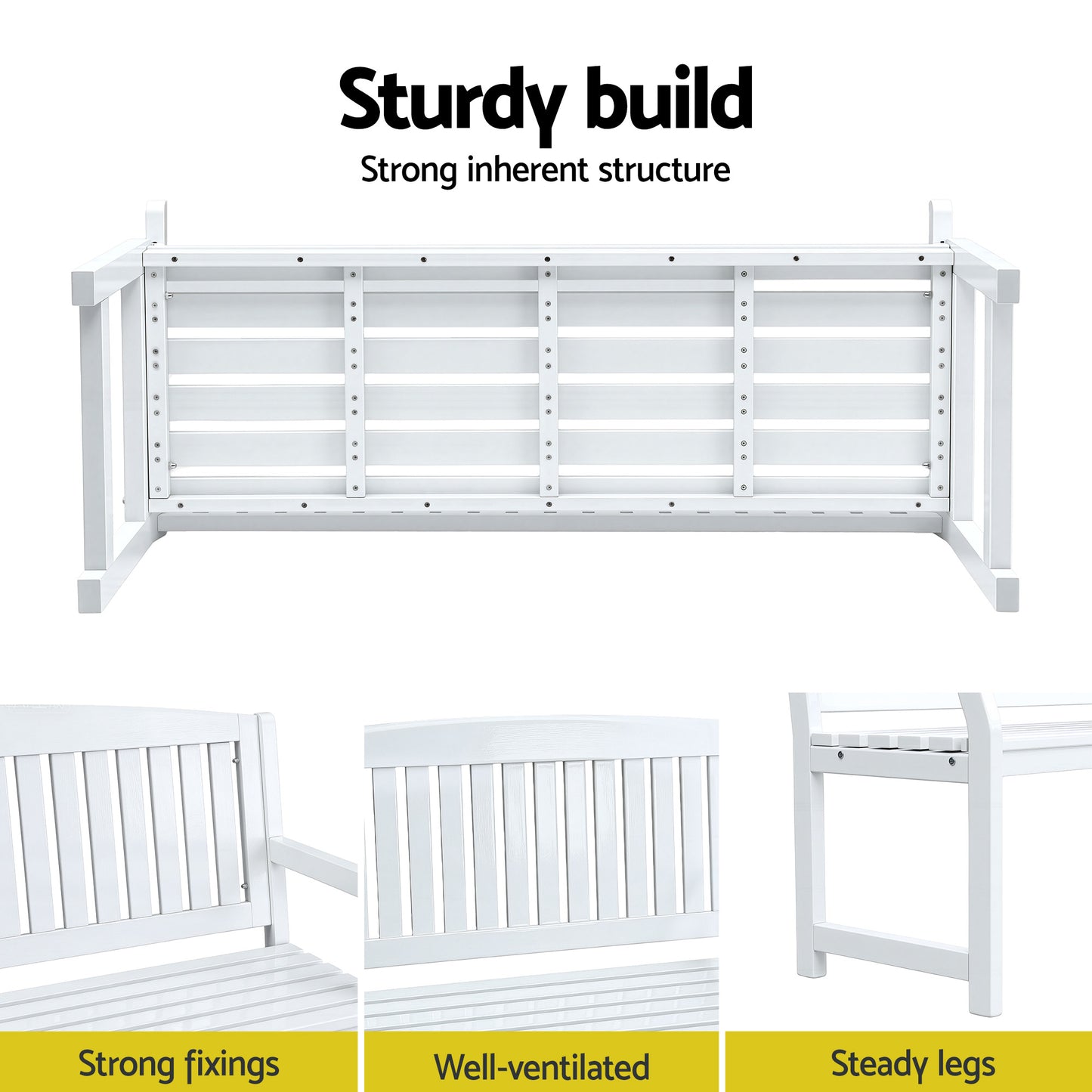 Outdoor Garden Bench Wooden 2-Seater Lounge Chair Patio Furniture - White