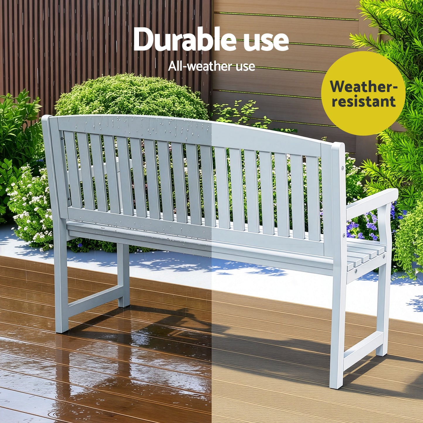Outdoor Garden Bench Wooden 2-Seater Lounge Chair Patio Furniture - White