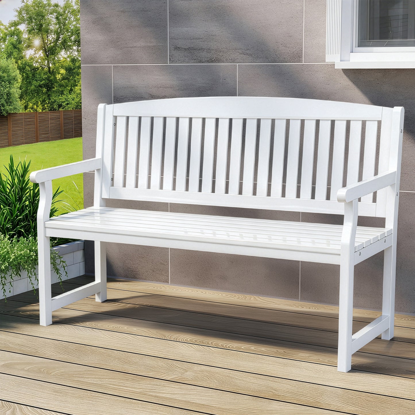Outdoor Garden Bench Wooden 2-Seater Lounge Chair Patio Furniture - White