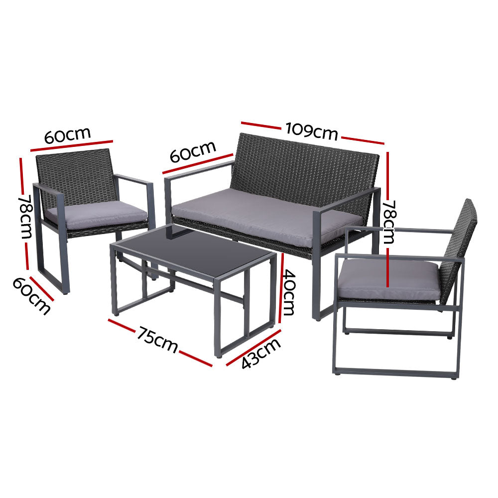 4pcs Outdoor Lounge Setting Sofa Set Garden Patio Table Chairs Cover