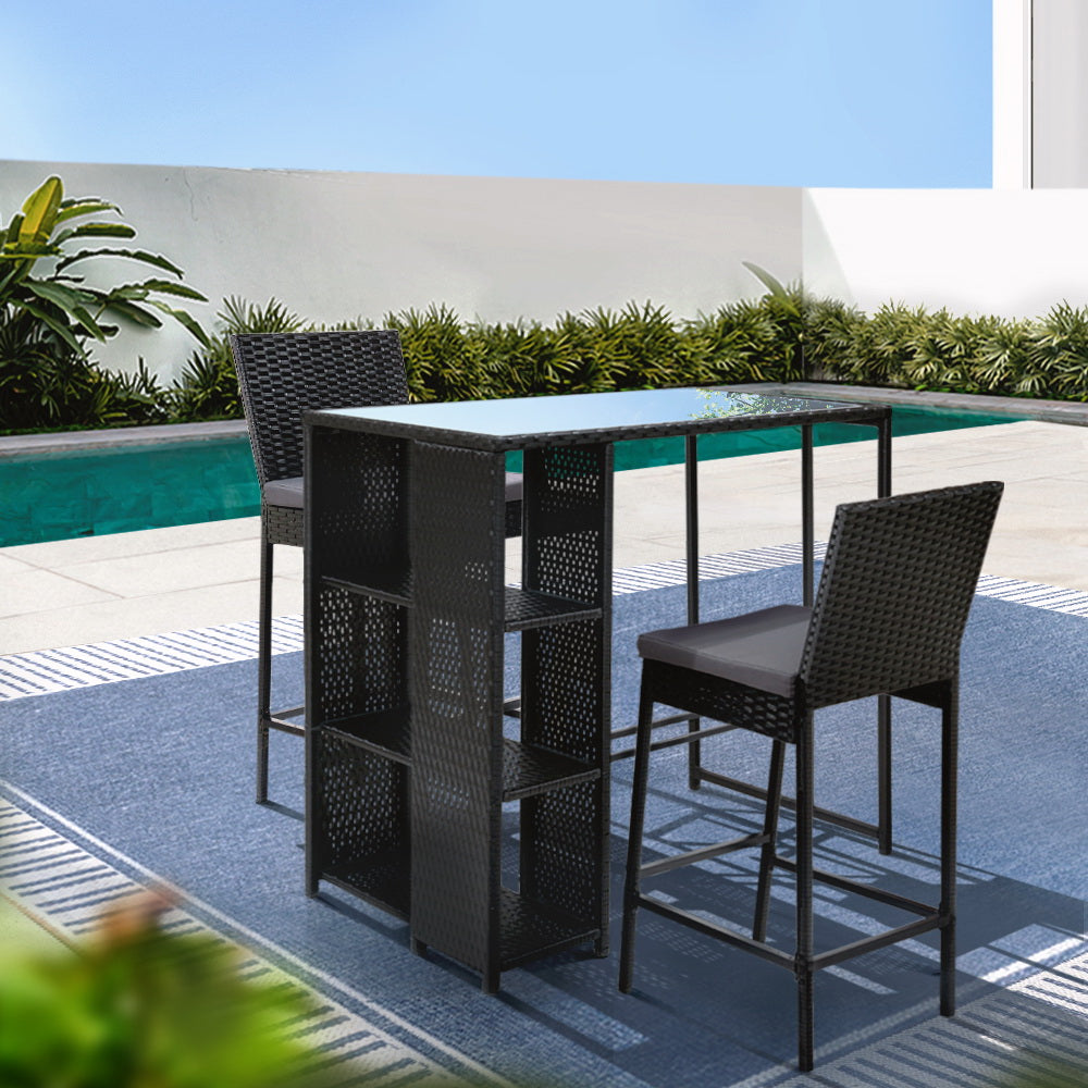 3-Piece Outdoor Bar Set Patio Dining Chairs Wicker Table Stools