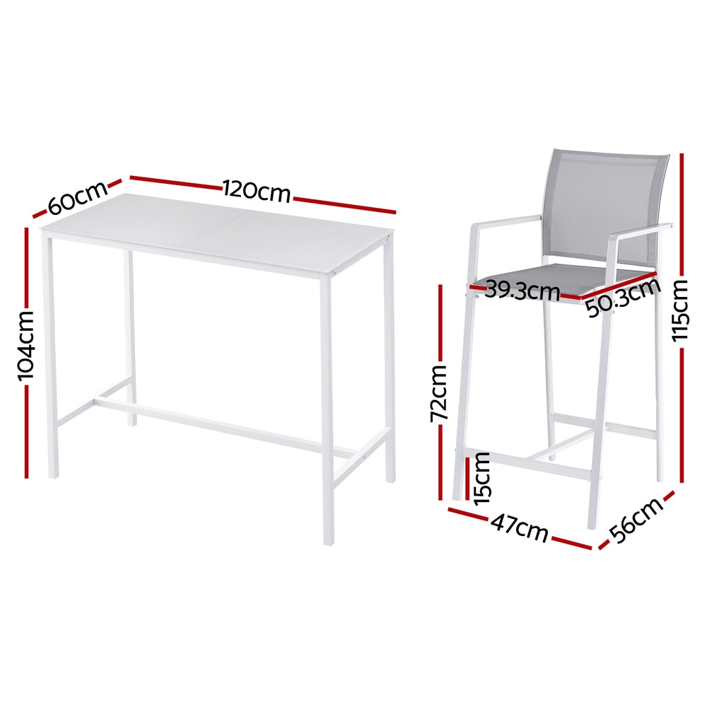 White steel outdoor dining setting