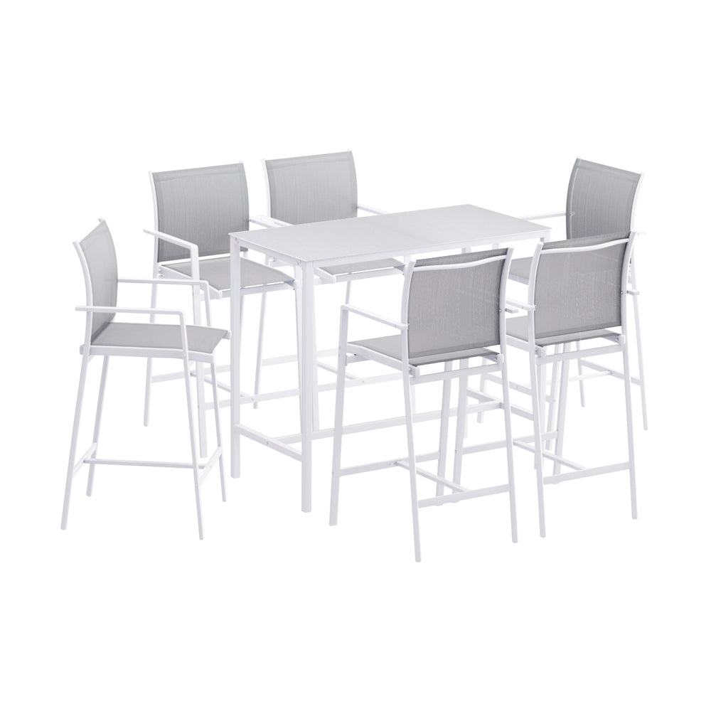 White steel dining table set