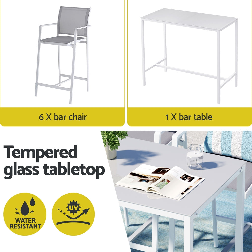 7PCS Outdoor Bar Set Stools Dining Chairs Table Patio