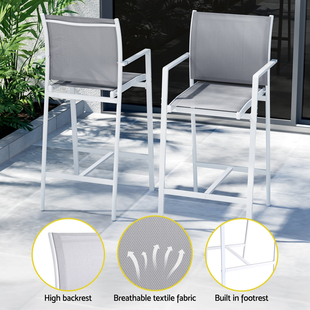 7pcs Outdoor Bar Set Stools Dining Chairs Table Patio Steel Bistro White