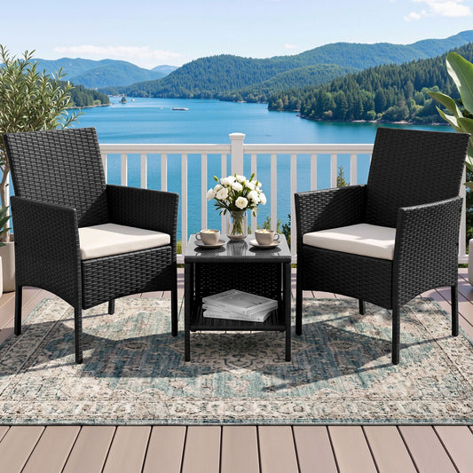 Outdoor Furniture Set 3 Piece Wicker - Black